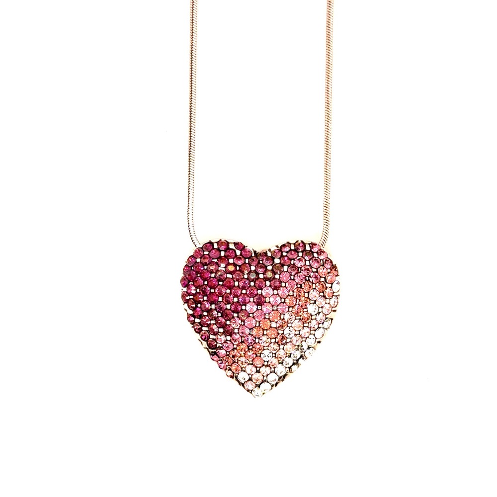Brighton Ombre Pink Crystal Pave Heart Snake Chain Necklace 18.5"